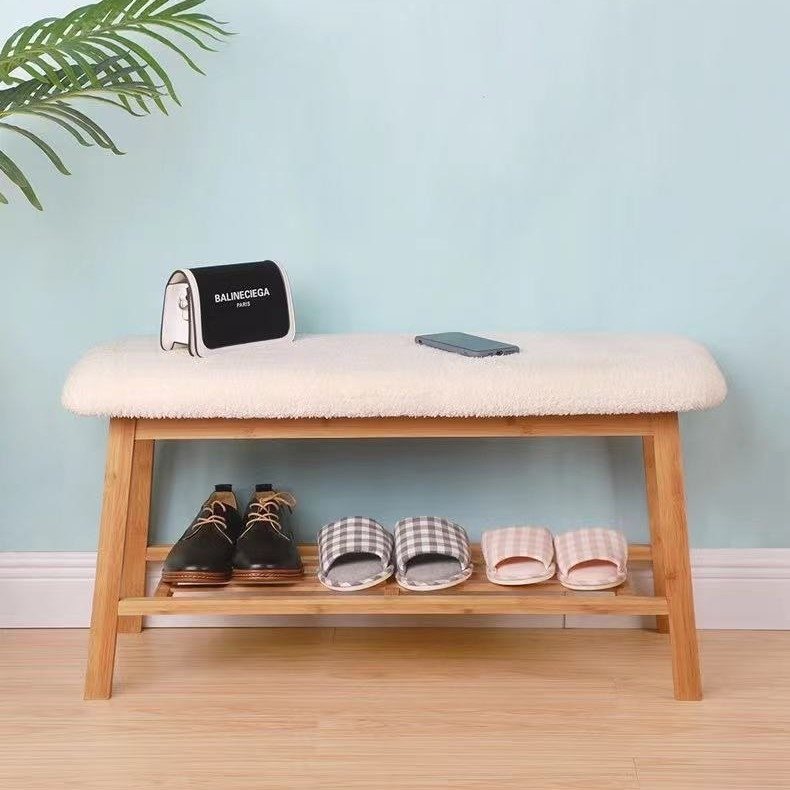 BANCO MADERA C/ASIENTO FORRADO DE PELUCHIN 30x90x48CM NATURAL