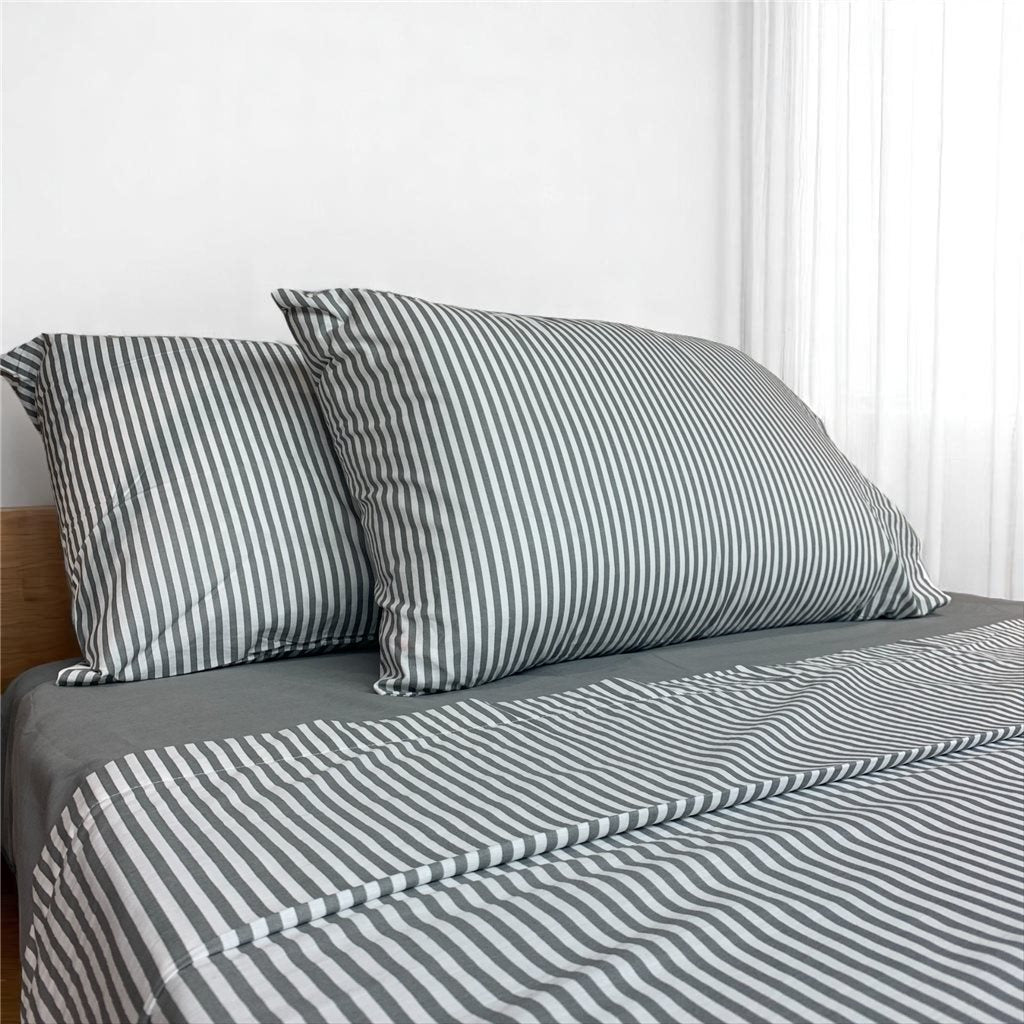 JUEGO DE SABANAS 100% ALGODON 180H FULL 140x190+30CM RAYAS GRIS CANNON